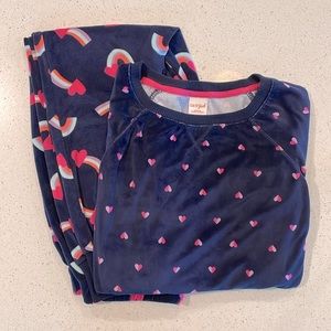 Cat & Jack Velour Heart Pajama Set, Navy Blue w/ Pink Hearts, Girls XL 14/16 💕
